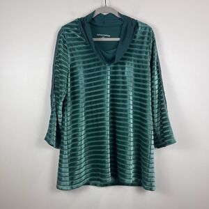 Soft Surroundings Womens Top Small Green Velvet Striped Tunic Cowl Neck Mature